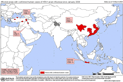 WHOによる今年に入ってからの鳥インフルエンザの人間への感染報告・確認数