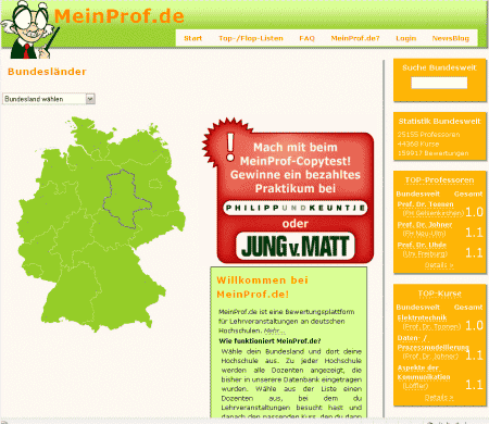 MeinProf.de。シンプルだが非常に機能的