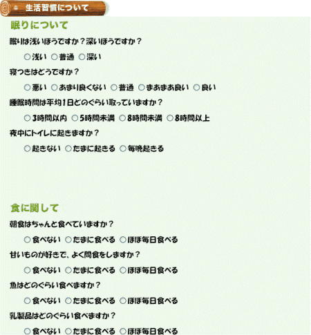 普段の生活習慣など健康に関するデータを自己分析して入力