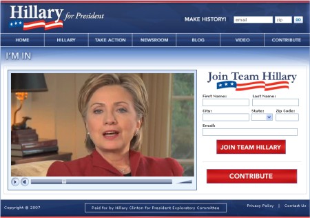 ネット上動画で大統領選への立候補を表明するヒラリー・クリントン嬢