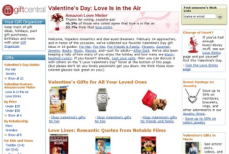 「バレンタインデー好き好き派」のページ(Valentine's Day: Love Is in the Air)。愛する相手のためのプレゼントがずらりと用意されている。