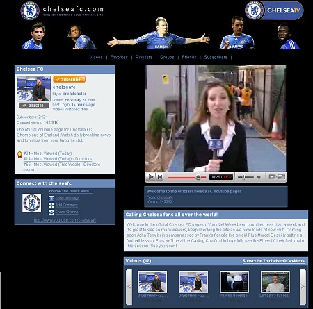 YouTube上のチェルシーの専用チャンネル
