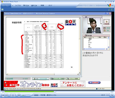 「誰でもわかる決算短信の見方」。セミナーの形式で放送されている。図解もあわせ解説されているので、非常に分かりやすい。