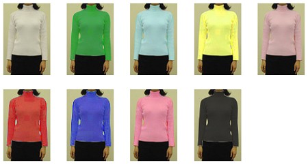 9種類のセーター写真。……さて、どの色が一番スマートに見える?