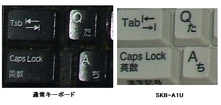 Tabキー付近のキーを同じ縮尺の写真で切り取って比較してみる。右の方の文字がちょっとだけ大きいように……見える?