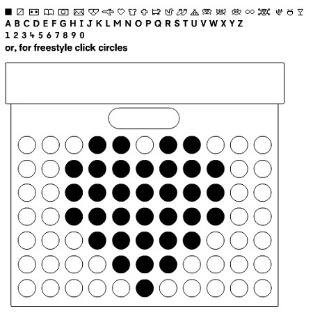 ドット絵シミュレーター。上部には具体例のデザインもいくつか用意されていて、クリックすると「どの部分の穴を開ければよいのか」が分かる。