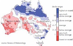 オーストラリアにおける5月から7月の降水量。
