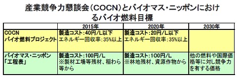 協議会における開発目標表(資源エネルギー庁「運輸エネルギーの次世代化について」から)