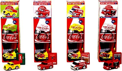 「コカ・コーラ＆リモコンカーコレクション」化粧箱にはコカ・コーラ1本とリモコンカー、そしてコントローラーが納められている。