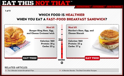 選択をちゅうちょしていると少しずつ中央のカウンターが下がり、両料理のスペックが表示されていく。一番上の「カロリー」が出た時点で少ないほうを選べばほぼ正解となってしまうのはご愛嬌。
