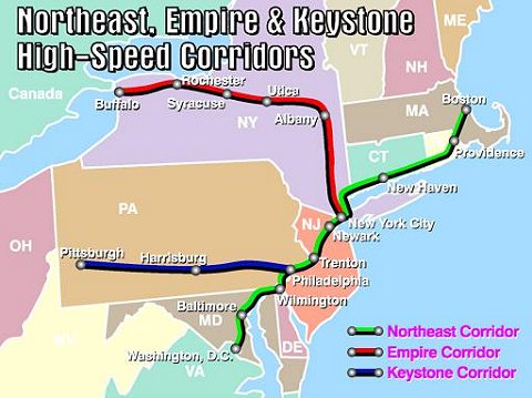 緑色の路線が「The Northeast corridor」こと北東回廊線