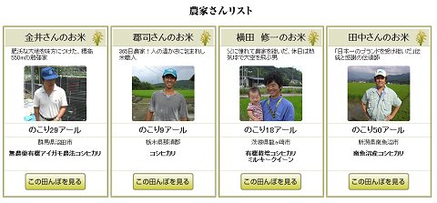 生産農家のリスト。現在は4人から選べる