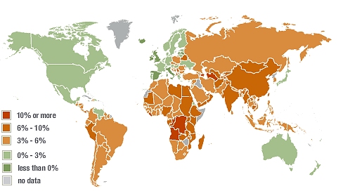 2009年の経済成長見通し(世界地図)