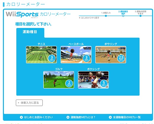 Wii Sports カロリーメーター