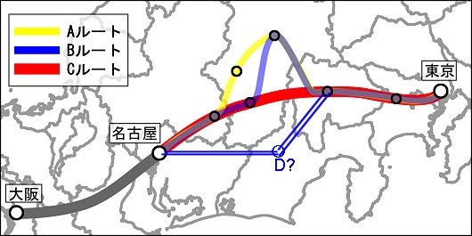 もし問題がこじれるようであれば、新たにDルートも検討対象にしたほうが?(Wikipediaより抜粋した図に追加)