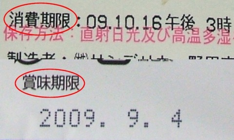 賞味期限と消費期限