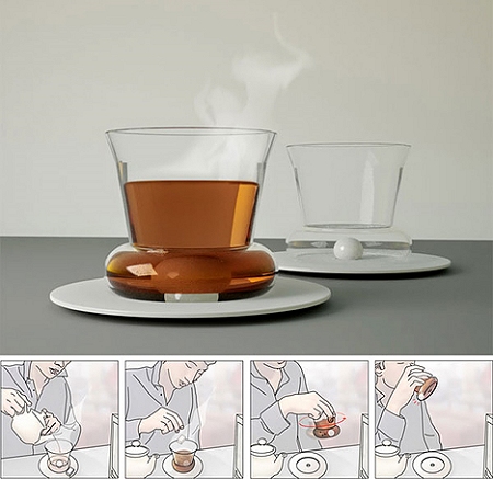 Self-stirring tea。スプーンを使わず角砂糖をキレイに溶かせる