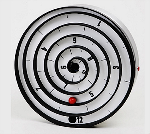 ↑ アスパイラルクロック(Aspiral clock)。赤い玉の部分が時刻を表す。これは4時45分くらい?