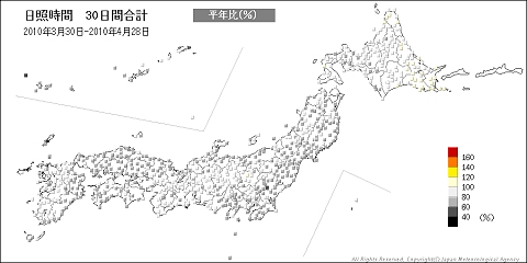↑ 日照時間30日間合計