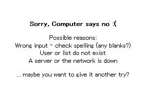 ↑ ロックアカウントを表示させようとしたところ「スペルミスかユーザーがいないかサーバーが落ちてるかもよ」とのエラーメッセージ