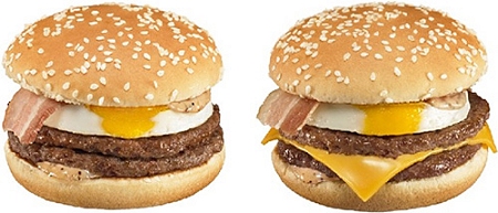 ↑ 「たまごダブルマック」(左)と「チーズたまごダブルマック」(右)