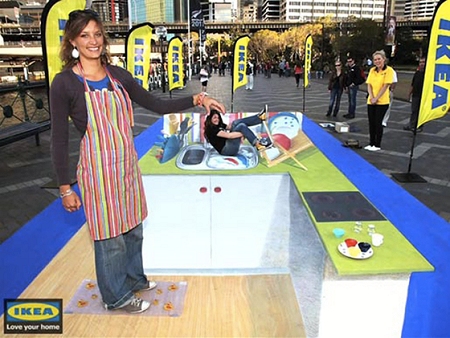 ↑ IKEA creates 3D chalk art, Sydney。