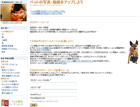 ↑ 「カスタマーイメージ」「ビデオレビュー」への投稿方法と、「今月のカスタマーイメージ」への応募方法。