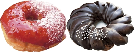 ↑ 「とっておき ストロベリーリング」(左)と「とっておき　ショコラケーキドーナツ」(右)