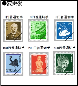 ↑ 対象となる切手の変更前と変更後