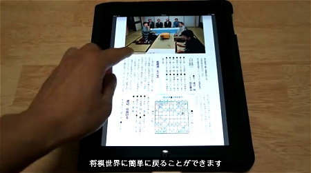 ↑ iPad専用電子書籍アプリ「『将棋世界』電子書籍アプリ」の挙動。
