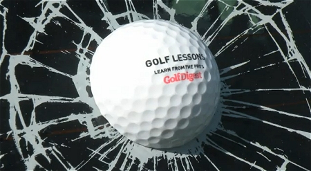 ↑ ゴルフ大会に訪れた自動車に、「ゴルフボール命中」と思わせるような広告ラベルをぺたり。