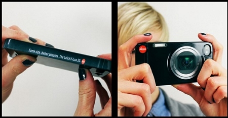 ↑ カバーをつけるとまるで「Leica V-Lux 20」のようなスタイルで、iPhoneのデジカメ機能を使える。そして側面には……