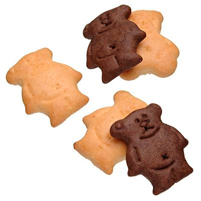 ↑ 国産小麦を使ったお菓子 ココアとプレーンのくまビスケット。