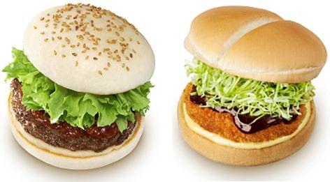 ↑ 『松阪牛ハンバーグステーキバーガー』(左)と『近江牛 メンチカツバーガー』(右)