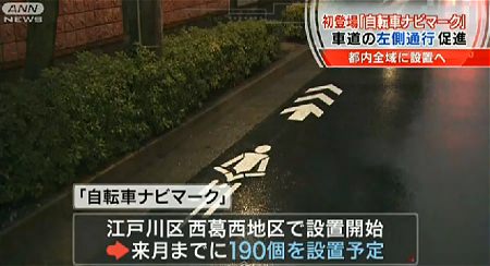 ↑ 「自転車ナビマーク」の登場を伝える公式報道映像。