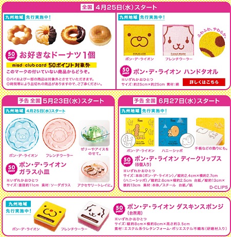 ↑ 「ミスドクラブ」告知ページにある交換アイテム一覧