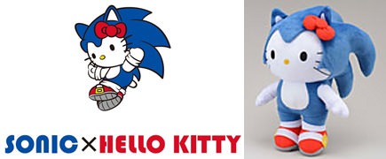 ↑ SONIC×HELLO KITTYのイメージキャラクタ・ロゴとスーパージャンボぬいぐるみ