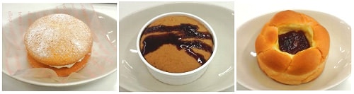 ↑ 左から「ぱふっとプリン」「ふわふわケーキ&プリン」「プリン風クリームパン」