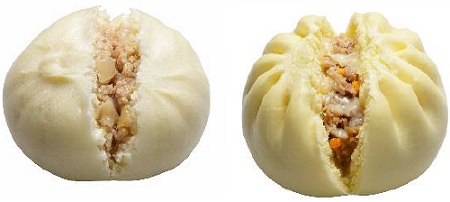 ↑ 塩豚まん(左)と3種類のチーズ肉まん(右)