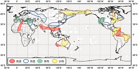 ↑ エルニーニョ現象に伴う6-8月(北半球の夏)の天候の特徴