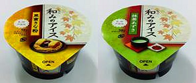 ↑ 和みのアイス 黒蜜きな粉(左)と和みのアイス 抹茶あずき(右)