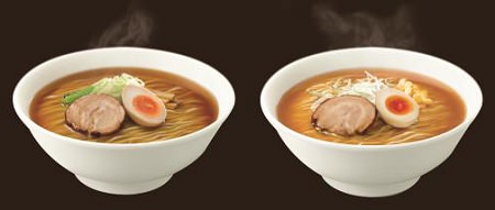 ↑ 展開される日清ラ王袋麺イメージ。左がしょうゆ味、右がみそ味