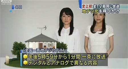 ↑ 「全国一斉地デジ化テスト」放送を伝えるニュース映像(公式)。