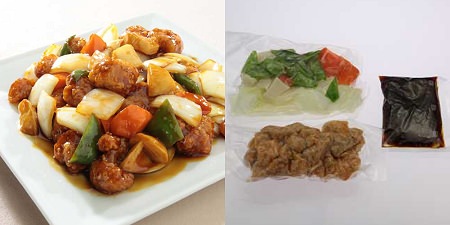 ↑ 「本格10分手料理(食材キット)」一例。「まろやか黒酢の酢豚」798円(3人前/550g)