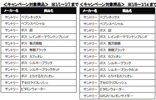 ↑ キャンペーン対象商品。前半と後半で分かれていることに注意。