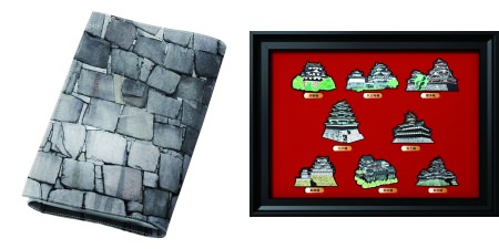 ↑ 大坂城石垣ブックカバー(左)と日本の城オリジナルマグネットコレクション(右)