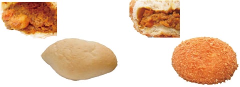 ↑ 焼きチキンカレーパン(左)と揚げビーフカレーパン(右)