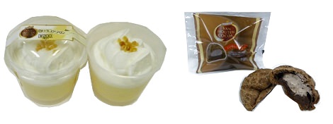 ↑ 白いココアプリン(左)とココアのシュークリーム(右)