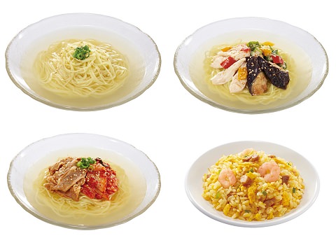 ↑ 上段左から「冷やし汁そば」「冷やし汁そば 鶏野菜」、下段左から「冷やし汁そば 牛キムチ」「卵チャーハン」