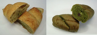 ↑ 抹茶チョコクロワッサン(左)と抹茶あずきソフトフランス(右)